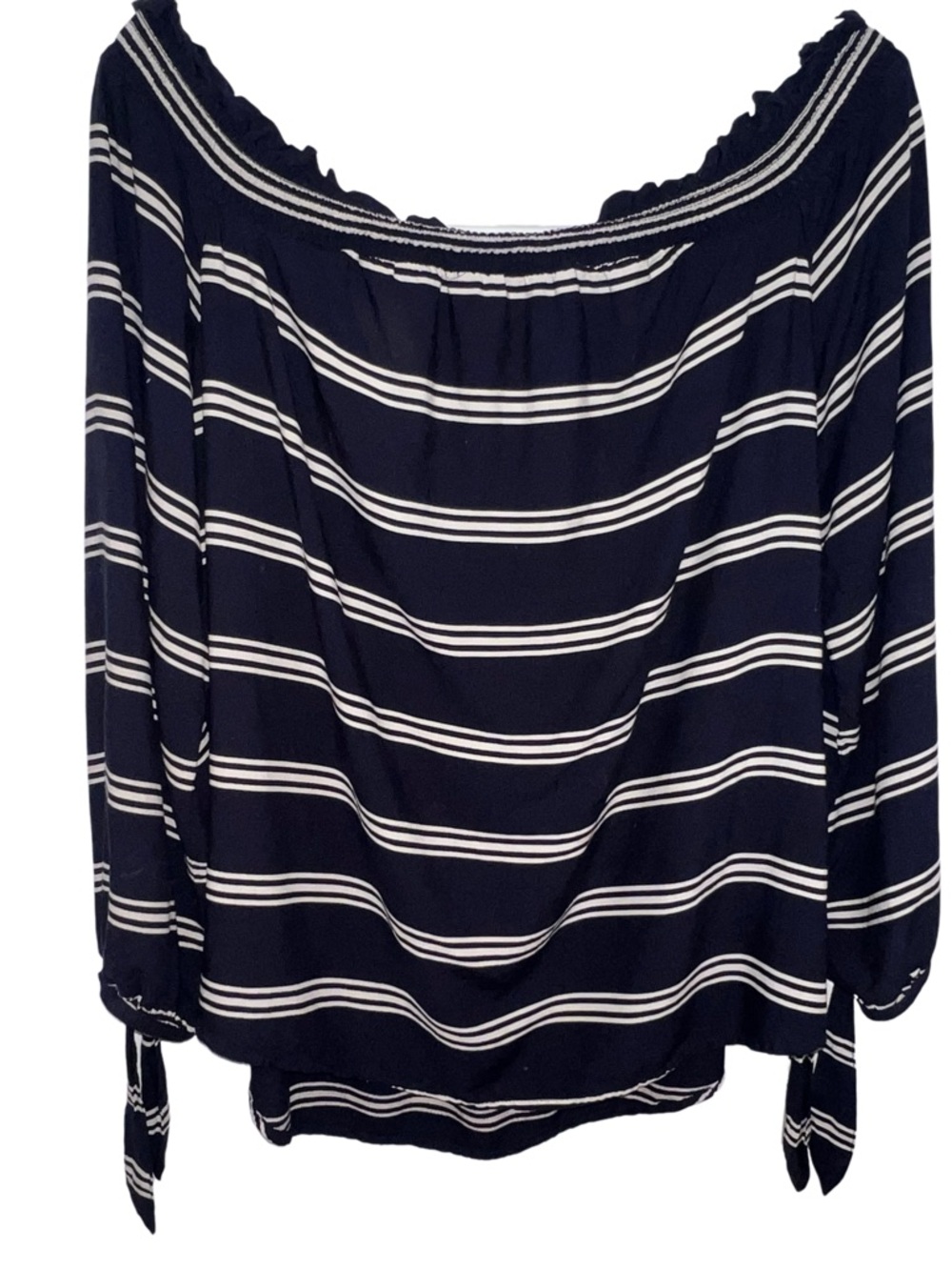 Striped Off-Shoulder Navy and White Blouse